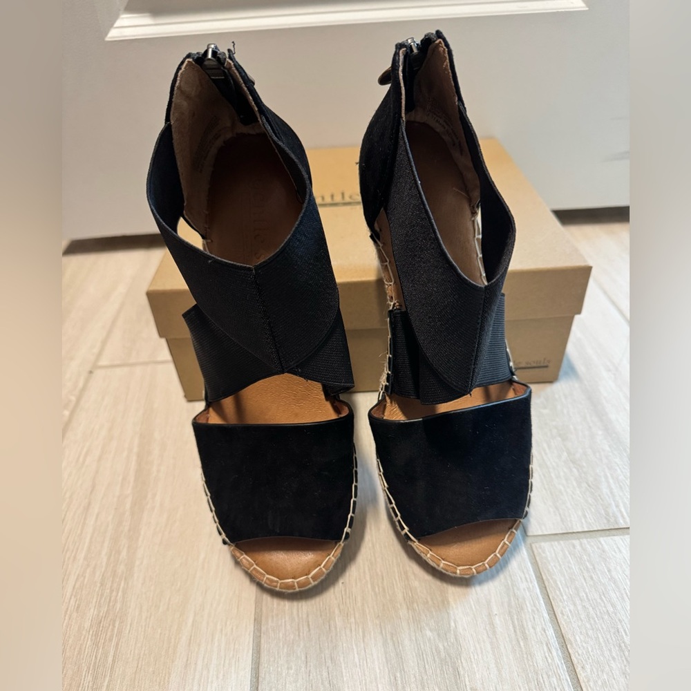 Gentle Souls Black Espadrille- Wedge Sandals - Picture 2 of 7